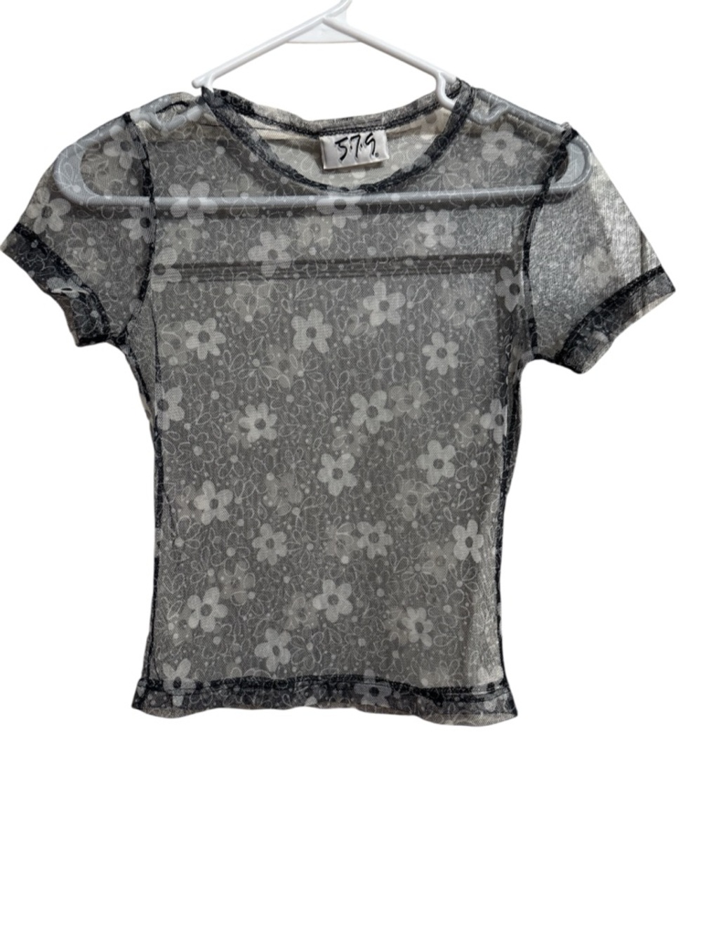 2-piece Black Floral Mesh Layered Short Sleeve Top w/Tank Top by 579 - Picture 4 of 7